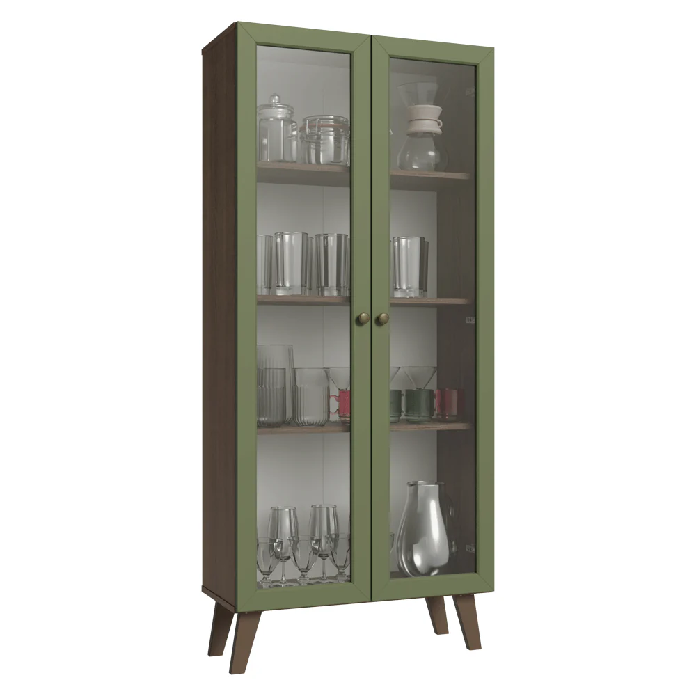 Cristaleira 70 cm 2 Portas de Vidro com Pés Trapézio Rustic/Verde/Rustic Vik Madesa - Image 2