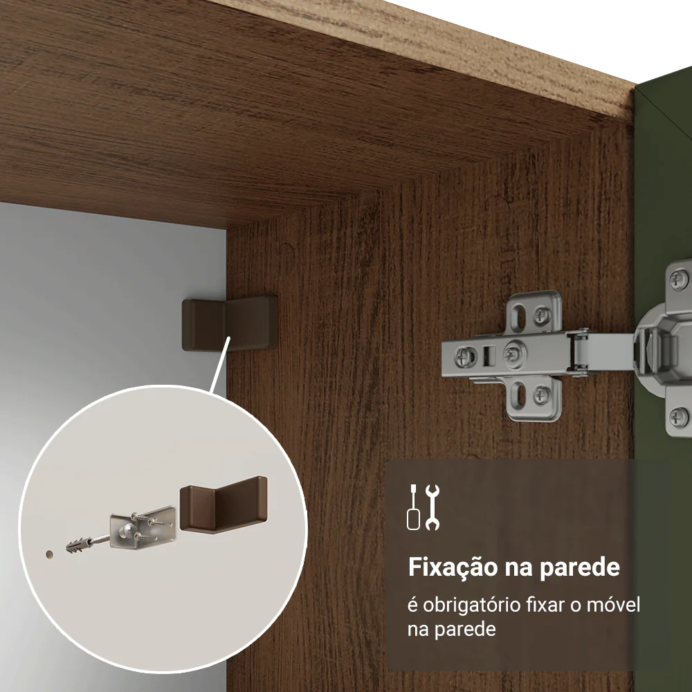 Cristaleira 70 cm 2 Portas de Vidro com Pés Trapézio Rustic/Verde/Rustic Vik Madesa - Image 8
