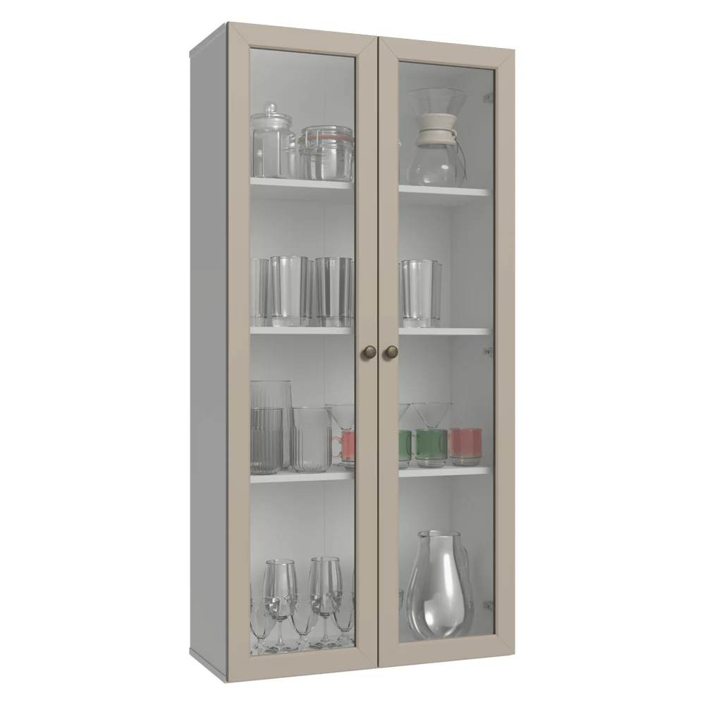 Cristaleira Suspensa 70 cm 2 Portas de Vidro Branco/Crema Vik Madesa - Image 2