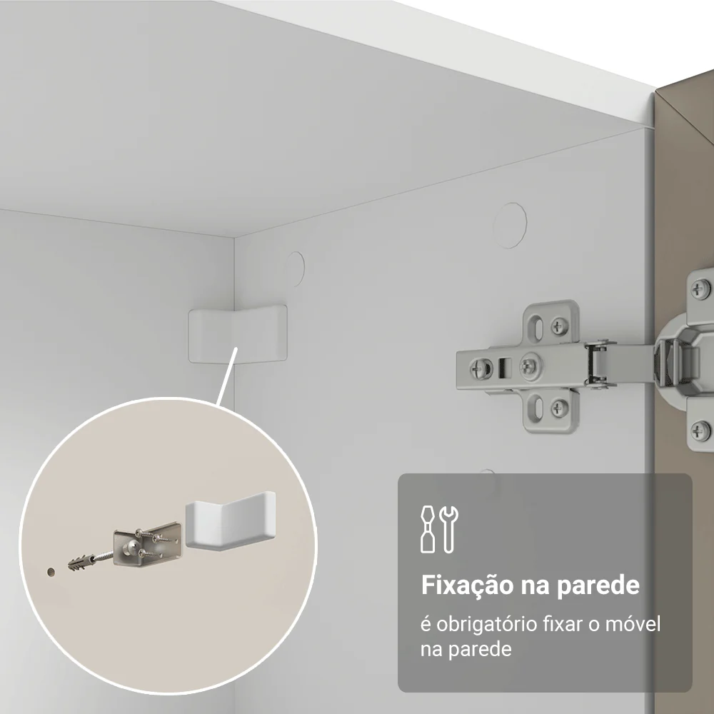 Cristaleira Suspensa 70 cm 2 Portas de Vidro Branco/Crema Vik Madesa - Image 7