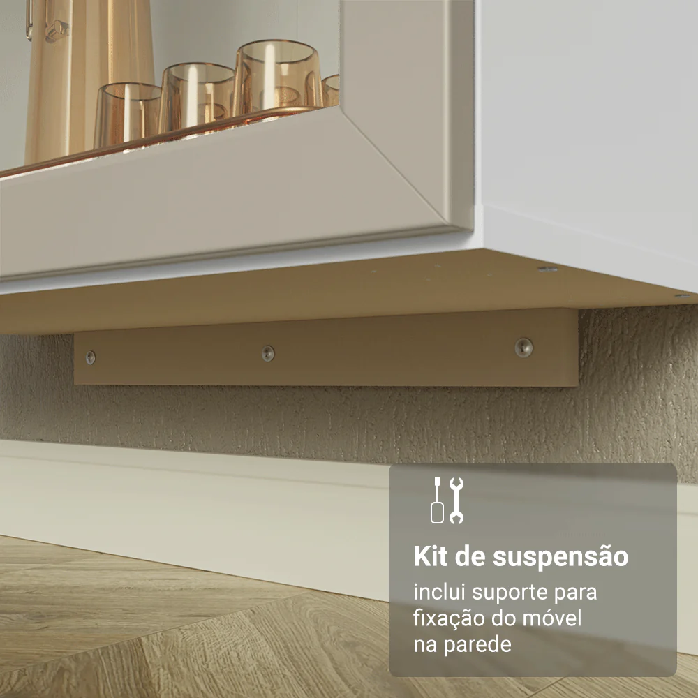Cristaleira Suspensa 70 cm 2 Portas de Vidro Branco/Crema Vik Madesa - Image 9