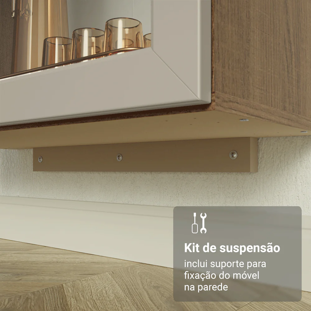 Cristaleira Suspensa 70 cm 2 Portas de Vidro Rustic/Crema Vik Madesa - Image 9