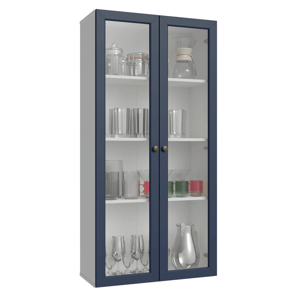 Cristaleira Suspensa 70 cm 2 Portas de Vidro Branco/Azul Vik Madesa - Image 2