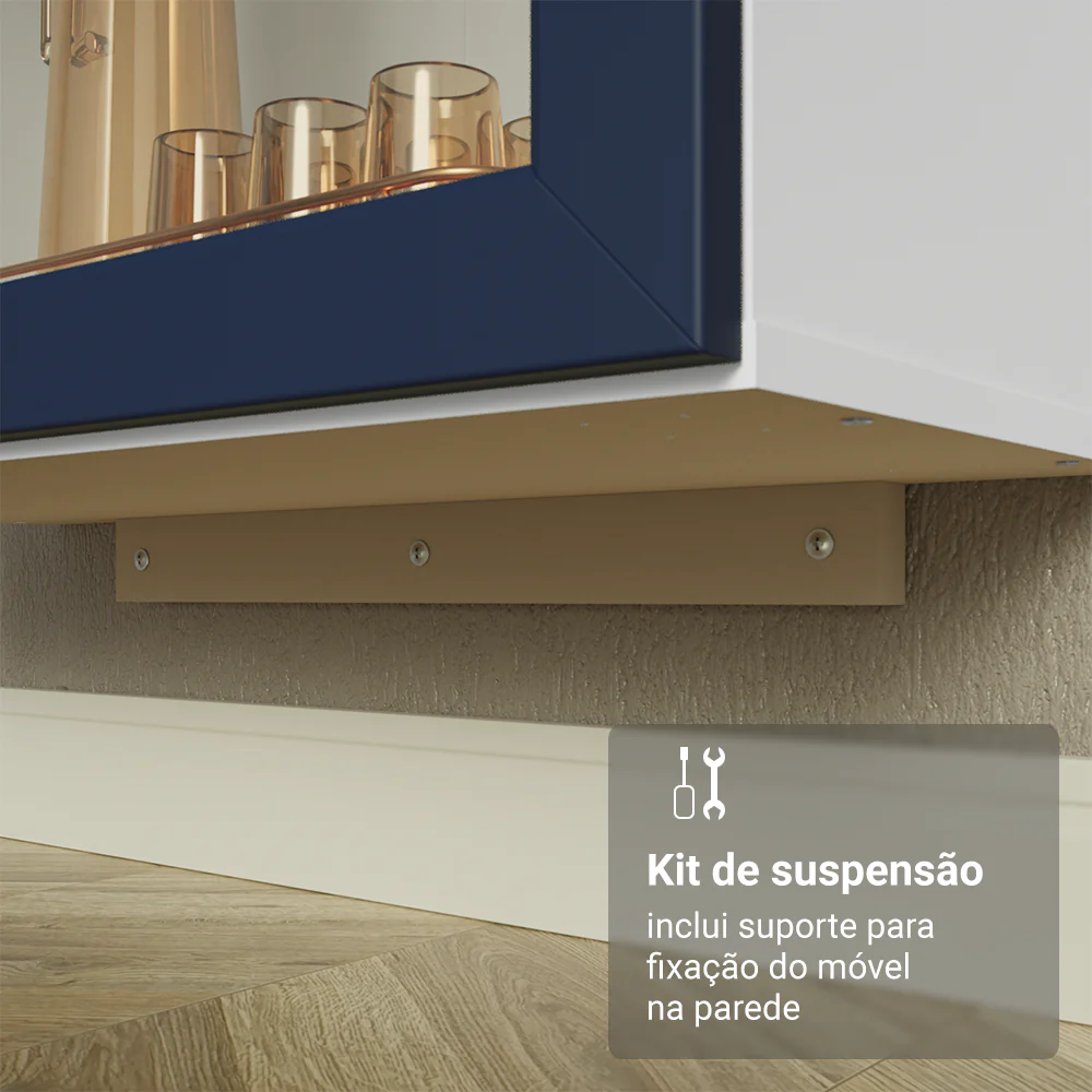 Cristaleira Suspensa 70 cm 2 Portas de Vidro Branco/Azul Vik Madesa - Image 7