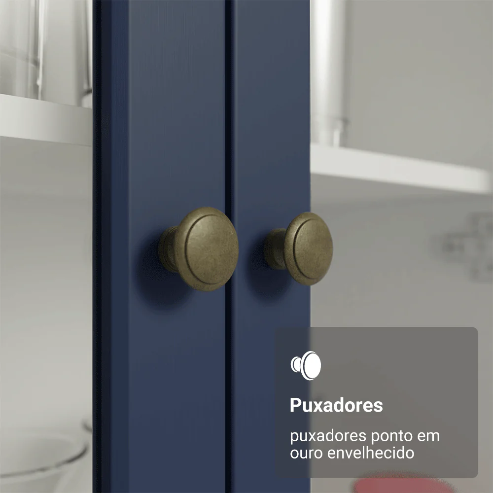Cristaleira Suspensa 70 cm 2 Portas de Vidro Branco/Azul Vik Madesa - Image 8