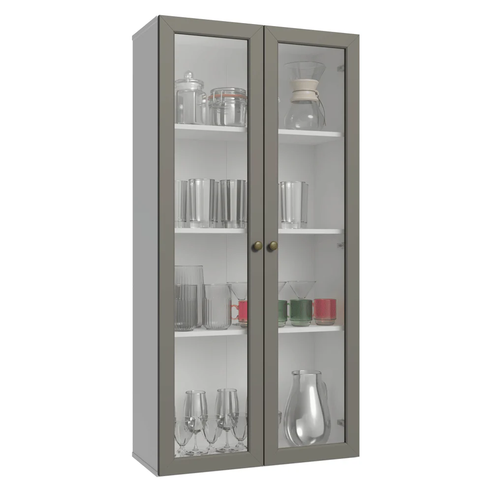 Cristaleira Suspensa 70 cm 2 Portas de Vidro Branco/Cinza Vik Madesa - Image 2