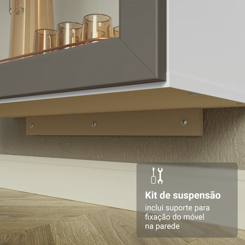 Cristaleira Suspensa 70 cm 2 Portas de Vidro Branco/Cinza Vik Madesa - Image 7
