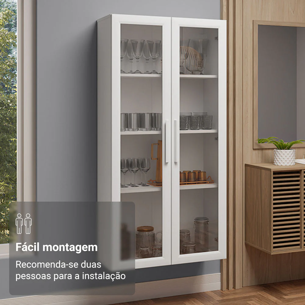 Cristaleira Suspensa 70 cm 2 Portas de Vidro Branco Madesa - Image 5
