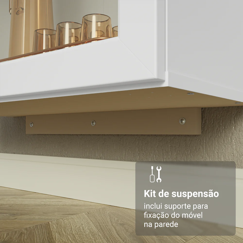 Cristaleira Suspensa 70 cm 2 Portas de Vidro Branco Vik Madesa - Image 7