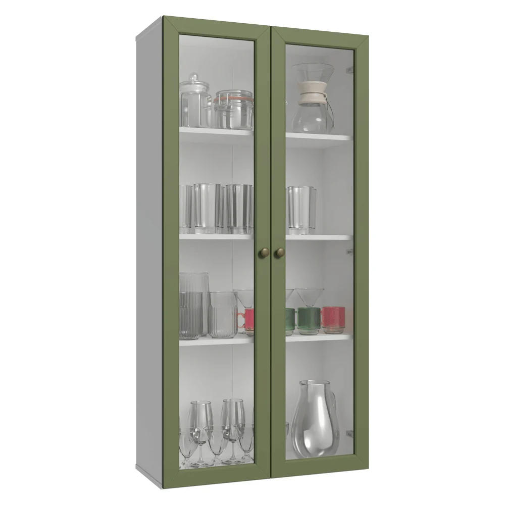 Cristaleira Suspensa 70 cm 2 Portas de Vidro Branco/Verde Vik Madesa - Image 2