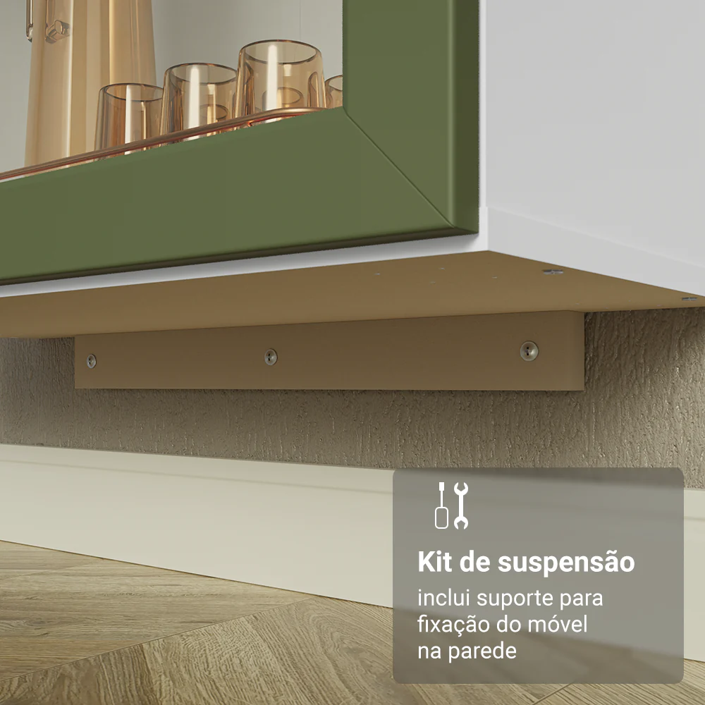 Cristaleira Suspensa 70 cm 2 Portas de Vidro Branco/Verde Vik Madesa - Image 7