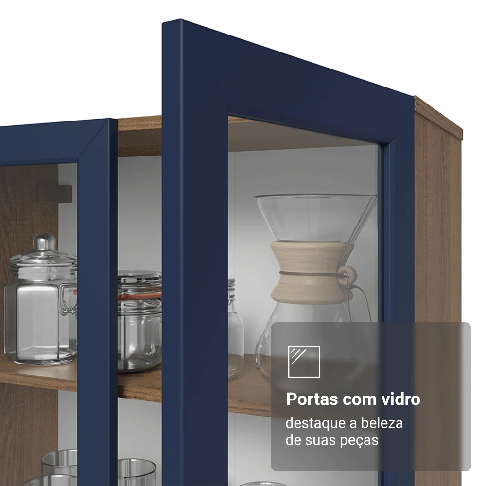 Cristaleira Suspensa 70 cm 2 Portas de Vidro Rustic/Azul Vik Madesa - Image 10