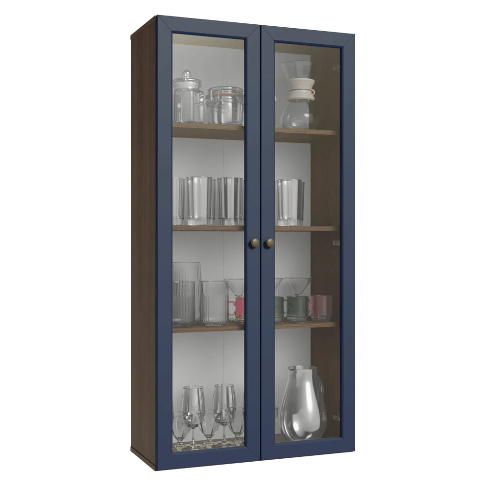 Cristaleira Suspensa 70 cm 2 Portas de Vidro Rustic/Azul Vik Madesa - Image 2
