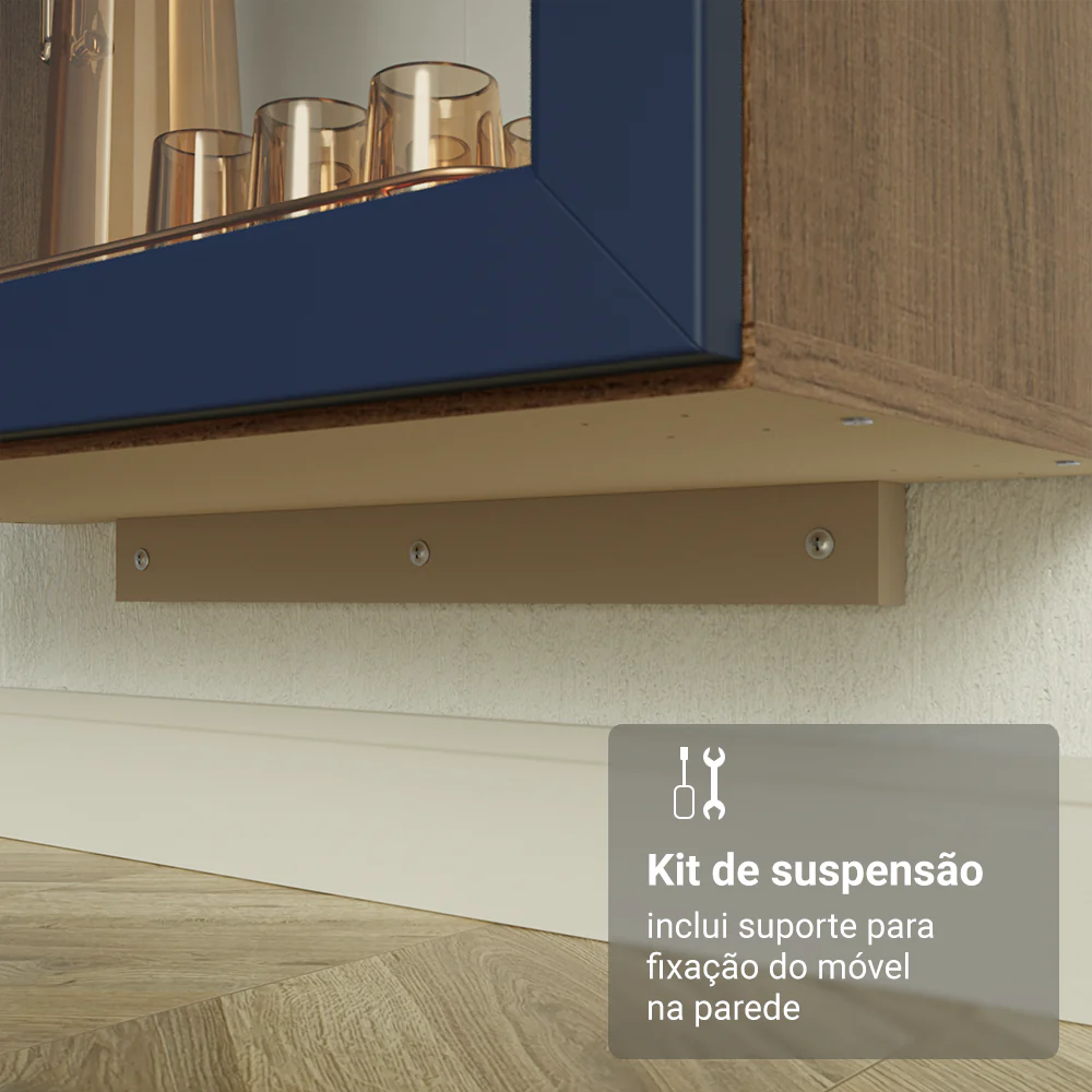 Cristaleira Suspensa 70 cm 2 Portas de Vidro Rustic/Azul Vik Madesa - Image 7