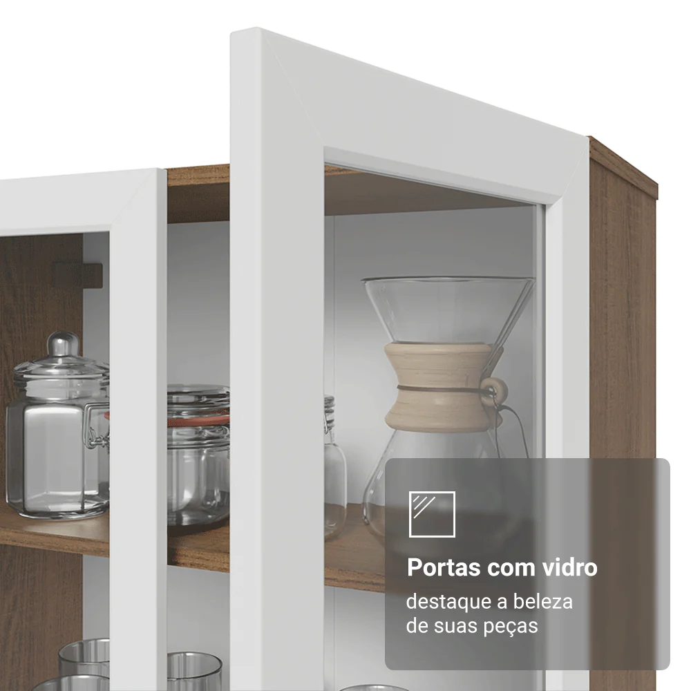 Cristaleira Suspensa 70 cm 2 Portas de Vidro Rustic/Branco Vik Madesa - Image 10