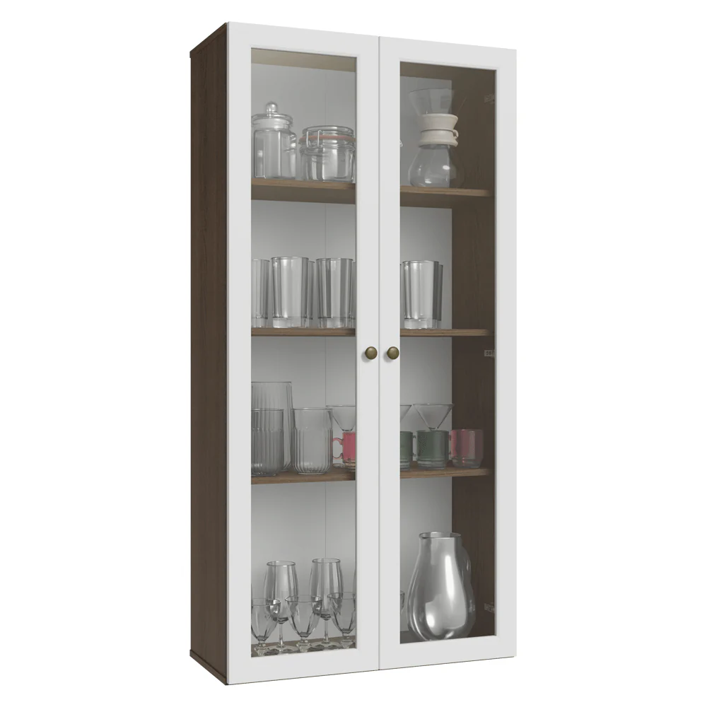 Cristaleira Suspensa 70 cm 2 Portas de Vidro Rustic/Branco Vik Madesa - Image 2