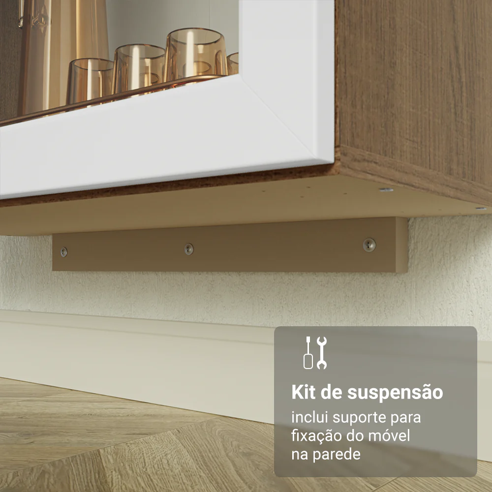 Cristaleira Suspensa 70 cm 2 Portas de Vidro Rustic/Branco Vik Madesa - Image 7