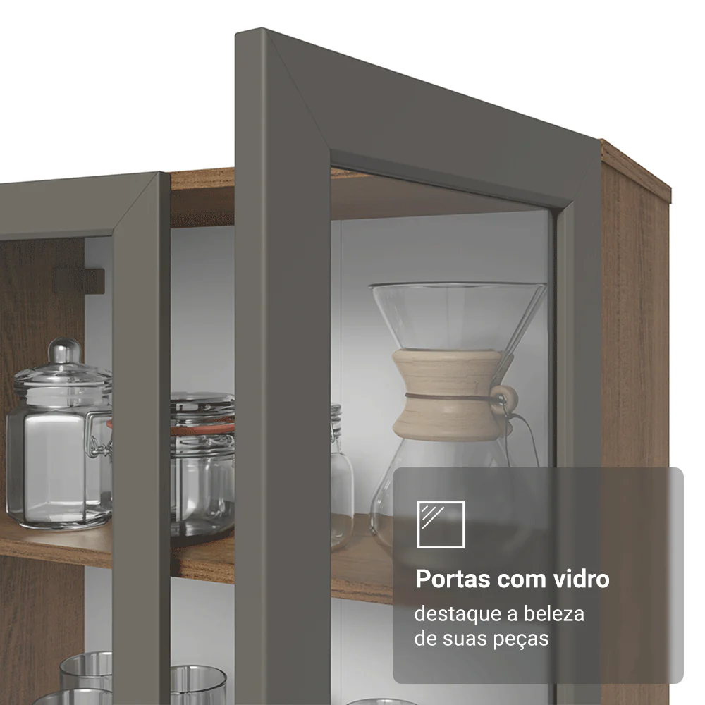 Cristaleira Suspensa 70 cm 2 Portas de Vidro Rustic/Cinza Vik Madesa - Image 11