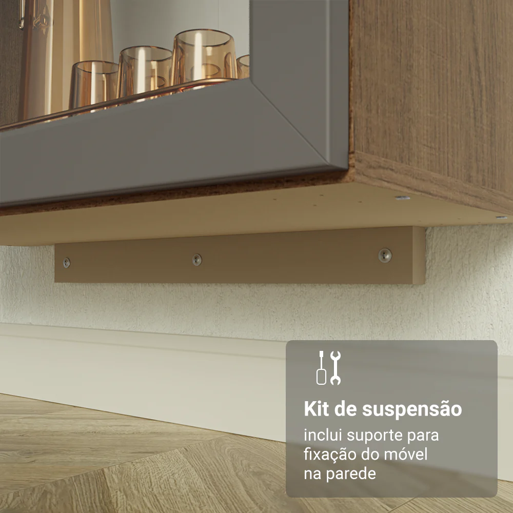 Cristaleira Suspensa 70 cm 2 Portas de Vidro Rustic/Cinza Vik Madesa - Image 7