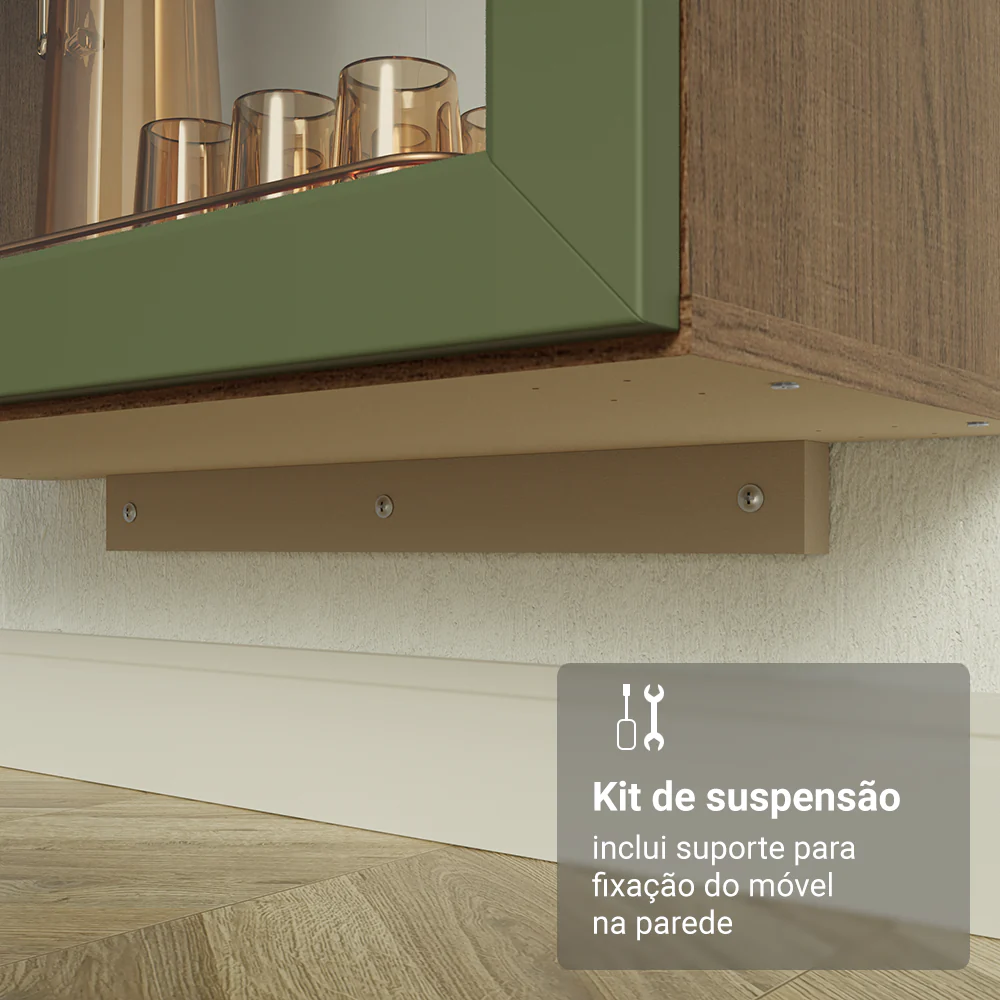 Cristaleira Suspensa 70 cm 2 Portas de Vidro Rustic/Verde Vik Madesa - Image 7