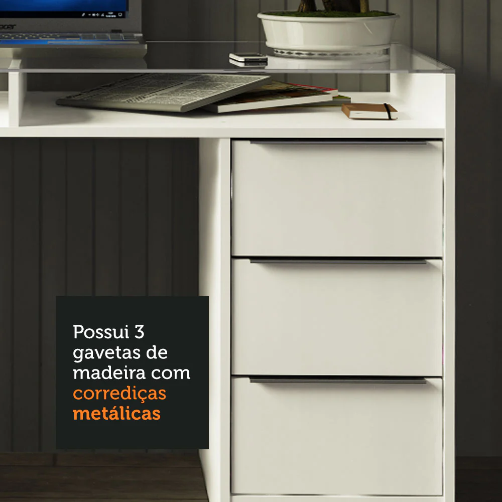 Escrivaninha 1 Porta e 3 Gavetas Madesa Chicago Branco - Image 8