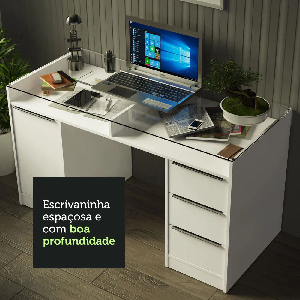 Escrivaninha 1 Porta e 3 Gavetas Madesa Chicago Branco - Image 9