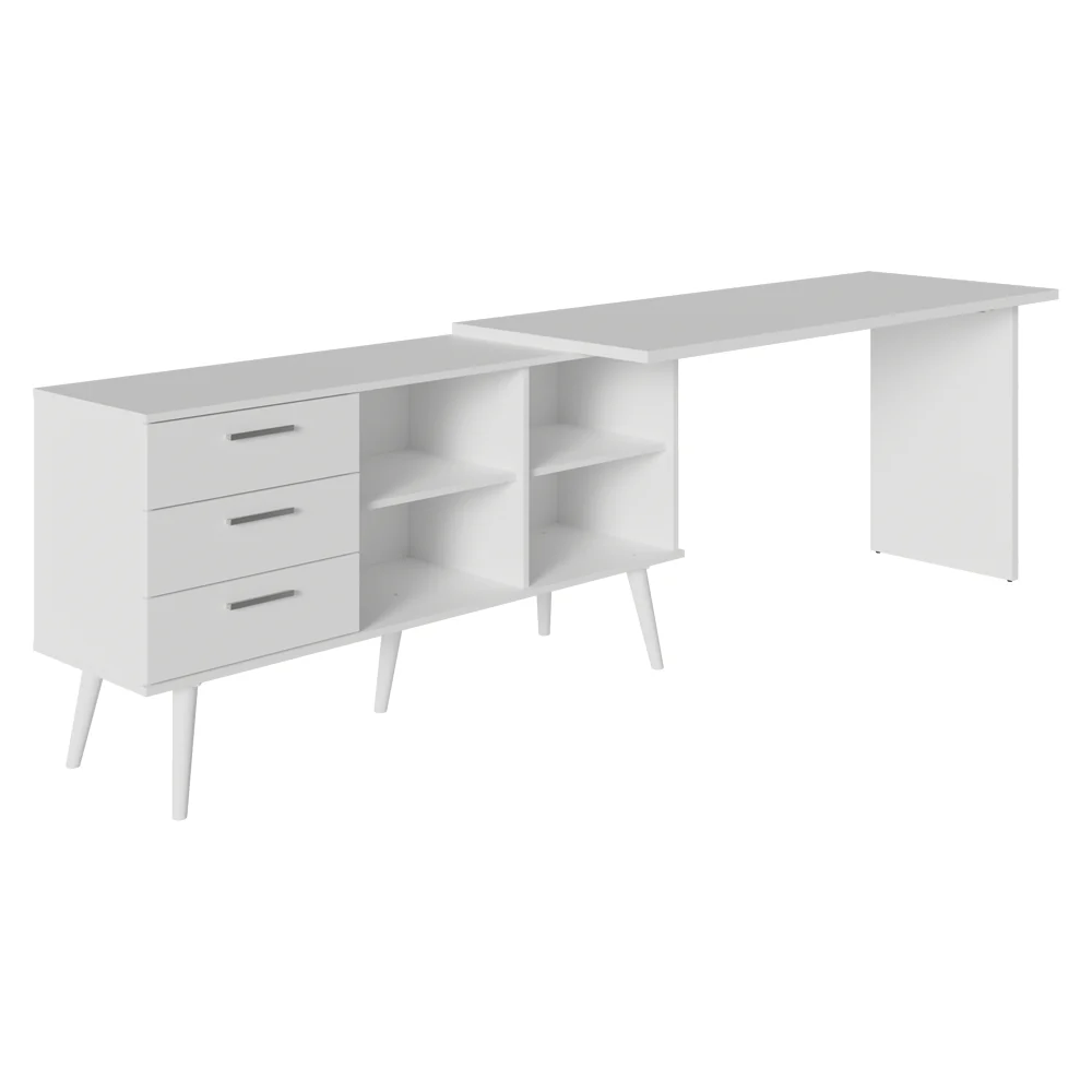 Escrivaninha Em L Mesa Para Computador Gamer 3 Gavetas Branco Lisboa Madesa - Image 10