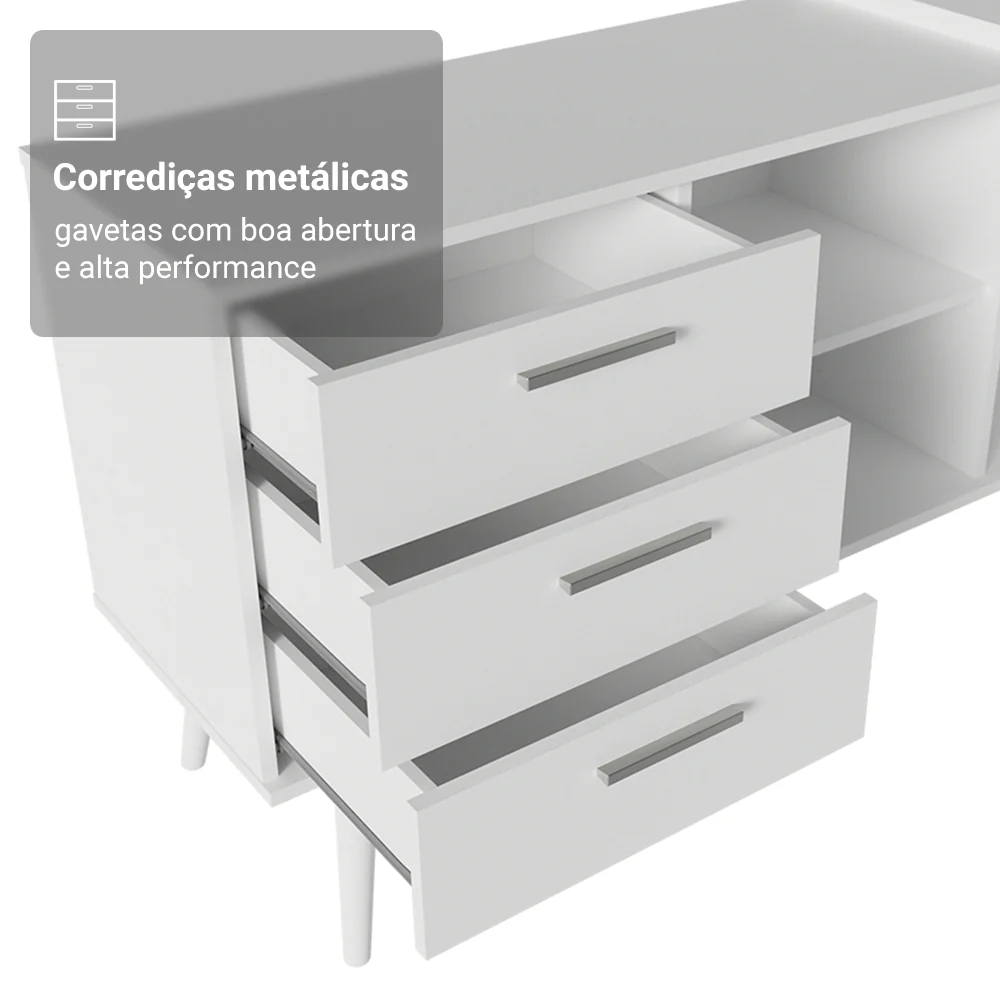 Escrivaninha Em L Mesa Para Computador Gamer 3 Gavetas Branco Lisboa Madesa - Image 7