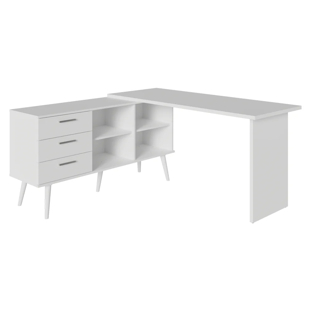 Escrivaninha Em L Mesa Para Computador Gamer 3 Gavetas Branco Lisboa Madesa - Image 9