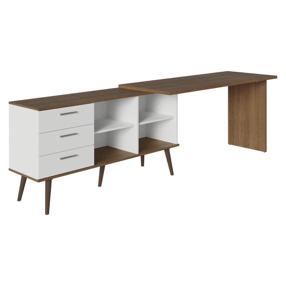 Escrivaninha Em L Mesa Para Computador Gamer 3 Gavetas Branco/Rustic Lisboa Madesa - Image 10