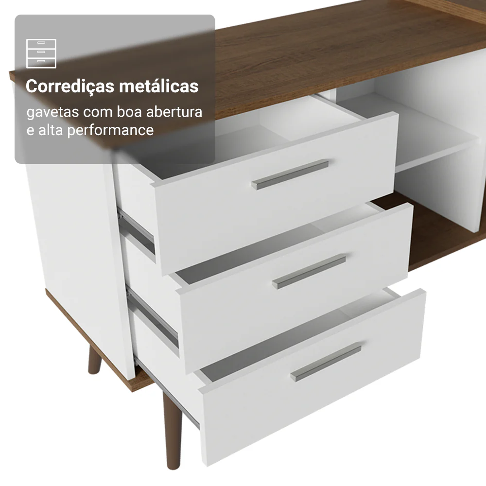 Escrivaninha Em L Mesa Para Computador Gamer 3 Gavetas Branco/Rustic Lisboa Madesa - Image 7