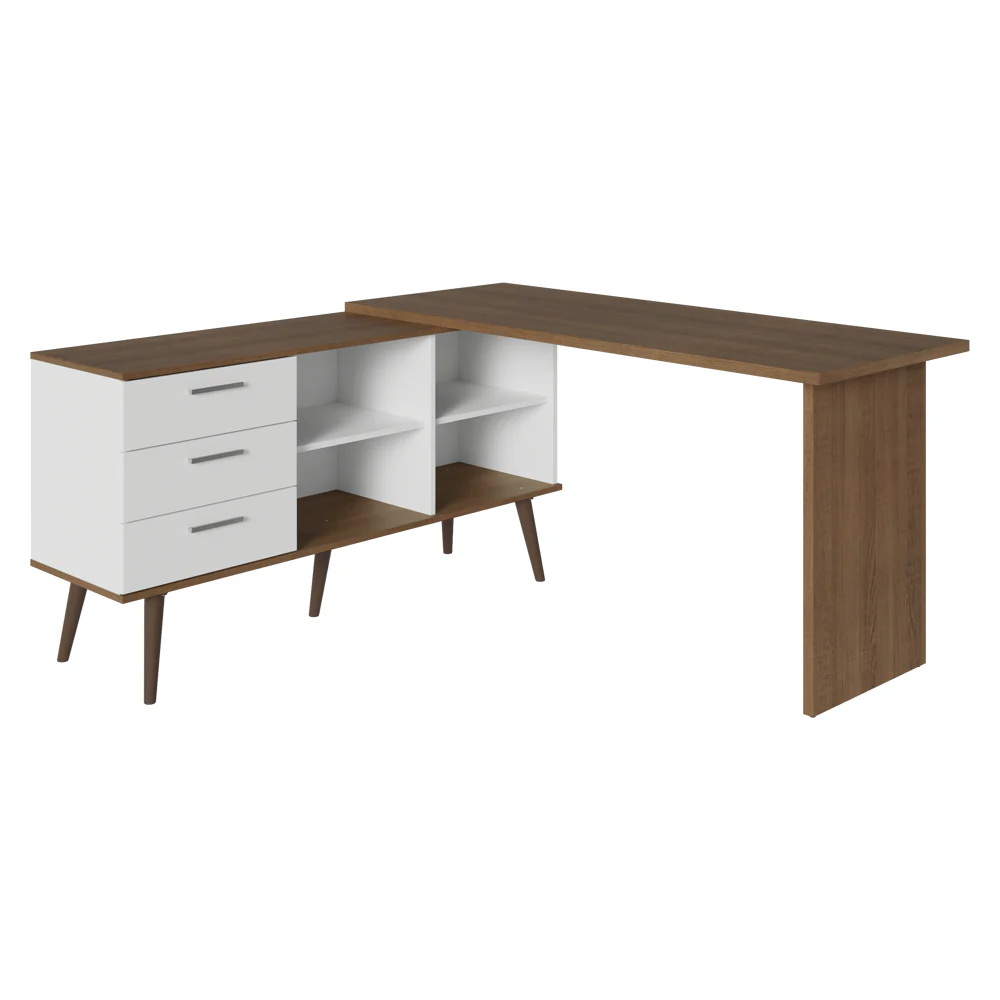 Escrivaninha Em L Mesa Para Computador Gamer 3 Gavetas Branco/Rustic Lisboa Madesa - Image 9