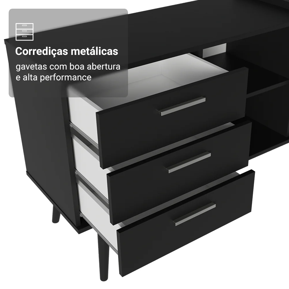 Escrivaninha Em L Mesa Para Computador Gamer 3 Gavetas Preto Lisboa Madesa - Image 7