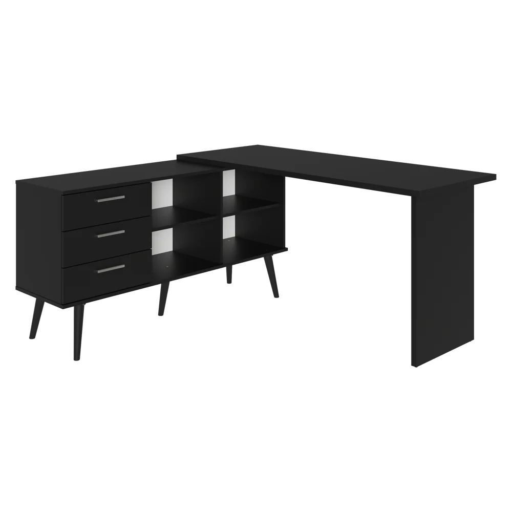 Escrivaninha Em L Mesa Para Computador Gamer 3 Gavetas Preto Lisboa Madesa - Image 9