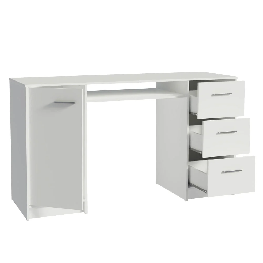 Escrivaninha 3 Gavetas 1 Porta Branco Alaska Madesa - Image 8