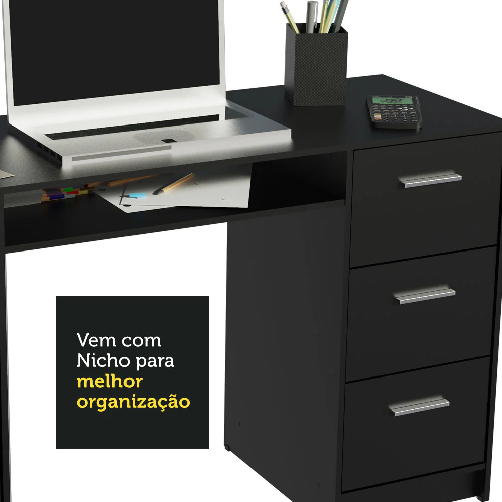Escrivaninha Madesa Alaska + Estante Livreiro 6907 Preto - Image 6