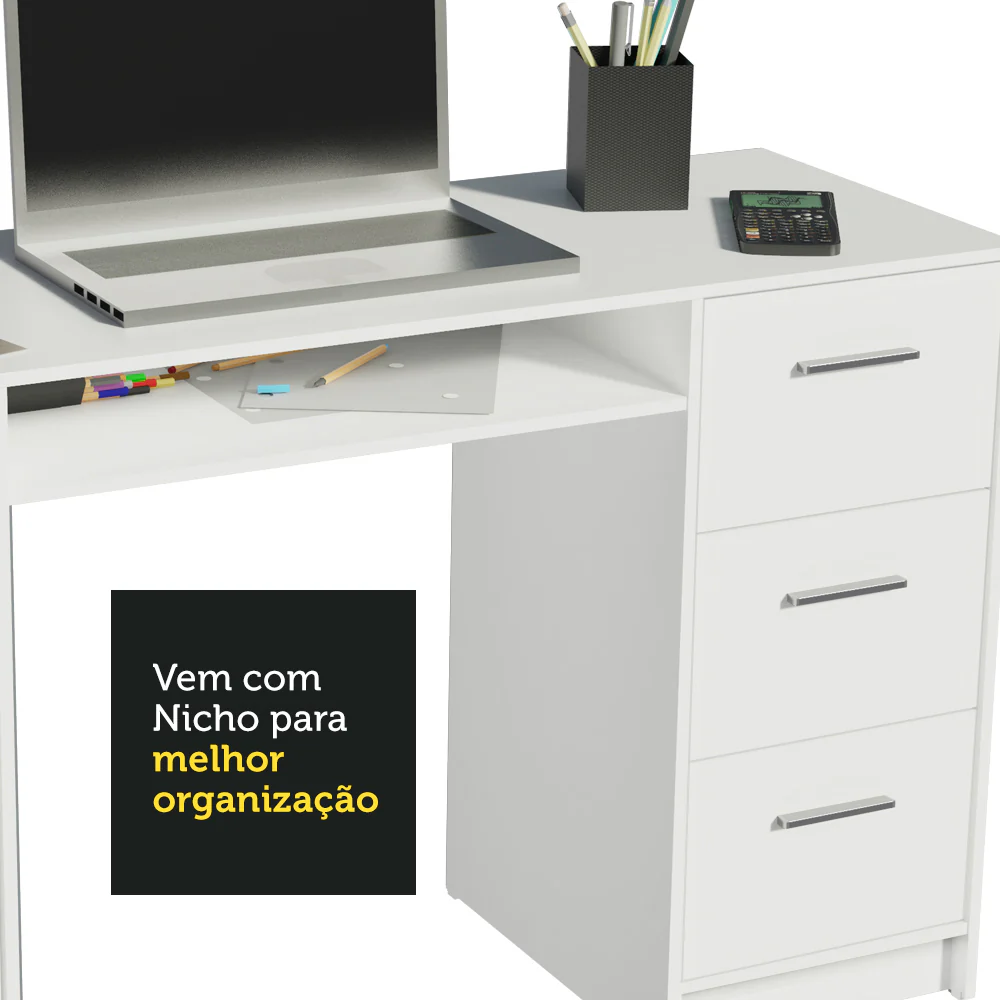 Escrivaninha Madesa Alaska + Estante Livreiro 6908 Branco - Image 6