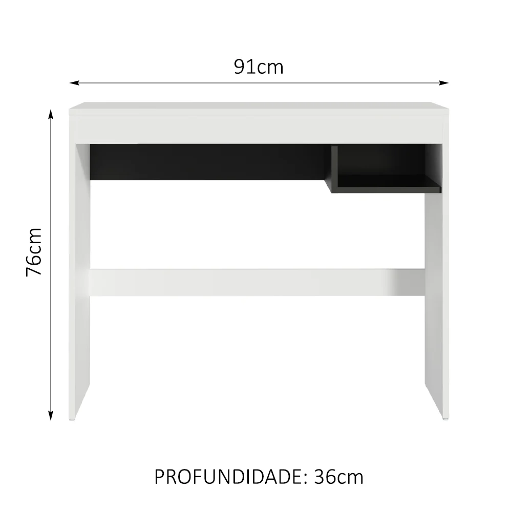 Escrivaninha Madesa Rubi com Tampo de Madeira e 1 Nicho Branco/Preto - Image 3
