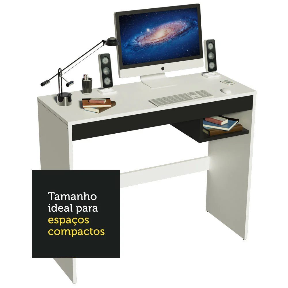 Escrivaninha Madesa Rubi com Tampo de Madeira e 1 Nicho Branco/Preto - Image 7