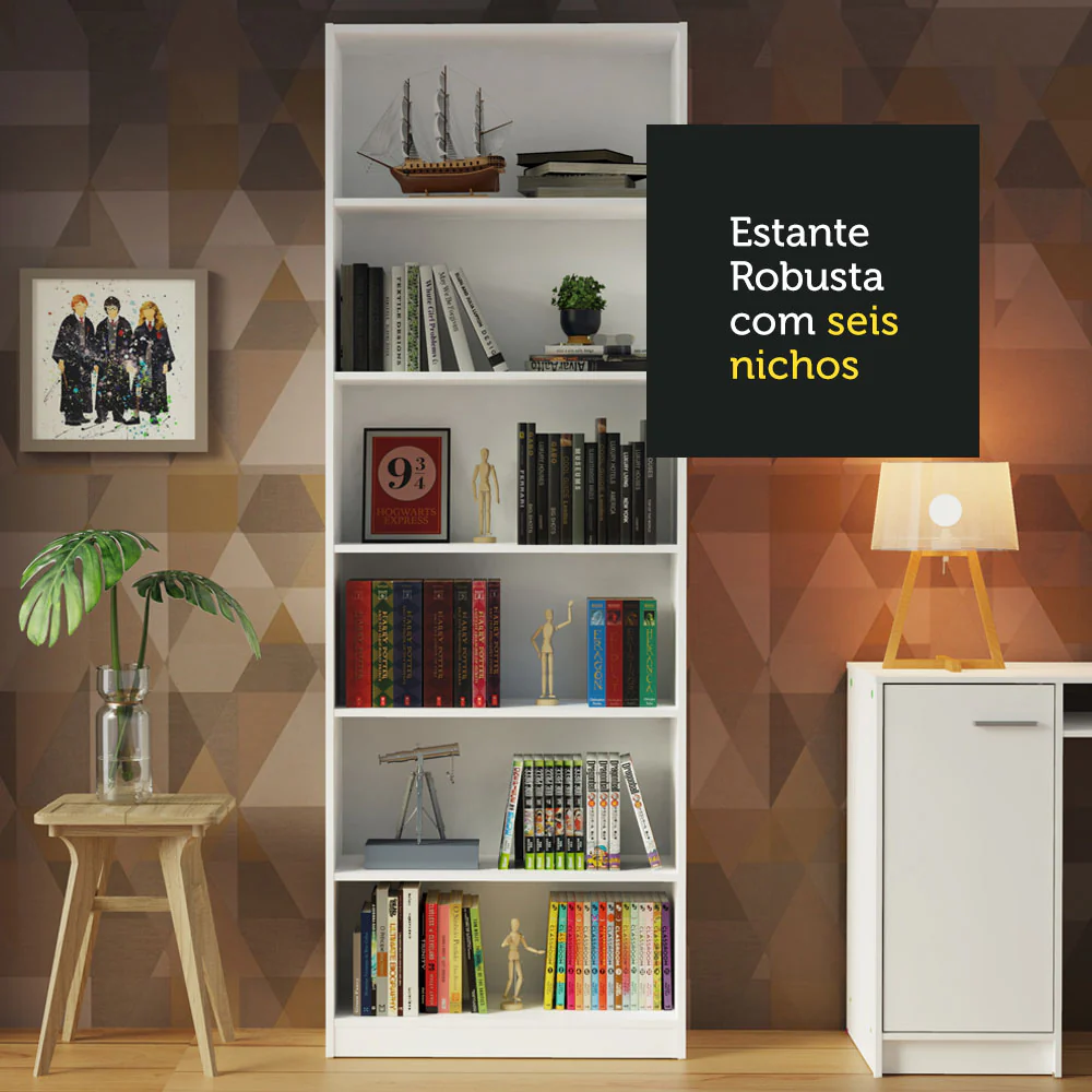 Escrivaninha Madesa Rubi + Estante 6908 + Estante 6907 Branco/Preto - Image 6
