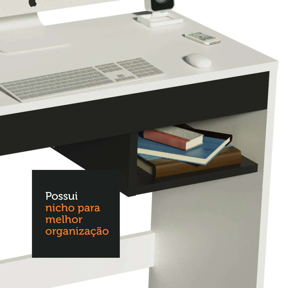 Escrivaninha Madesa Rubi + Estante 6908 + Estante 6907 Preto/Branco - Image 5