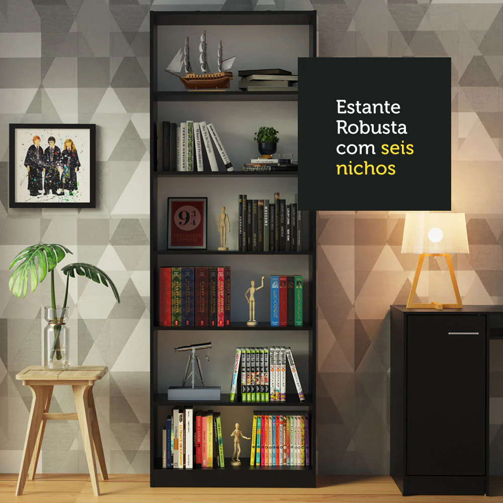 Escrivaninha Madesa Rubi + Estante 6908 + Estante 6907 Preto/Branco - Image 6