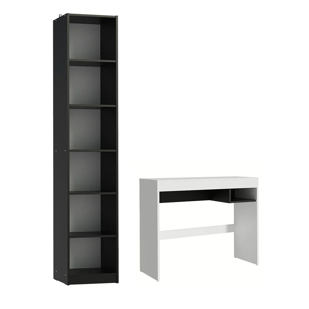Escrivaninha Madesa Rubi + Estante Livreiro 6906 Branco/Preto - Image 11