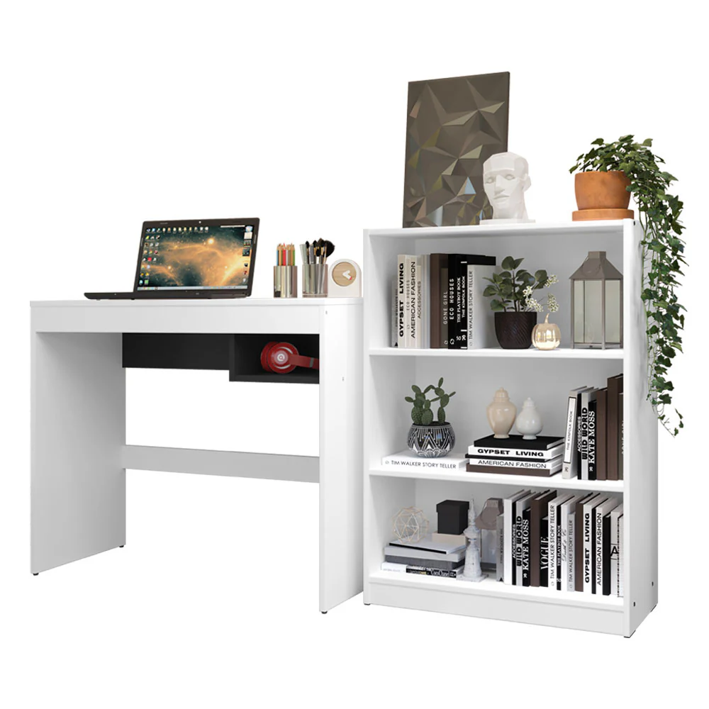 Escrivaninha Madesa Rubi + Estante Livreiro 6907 Branco - Image 2