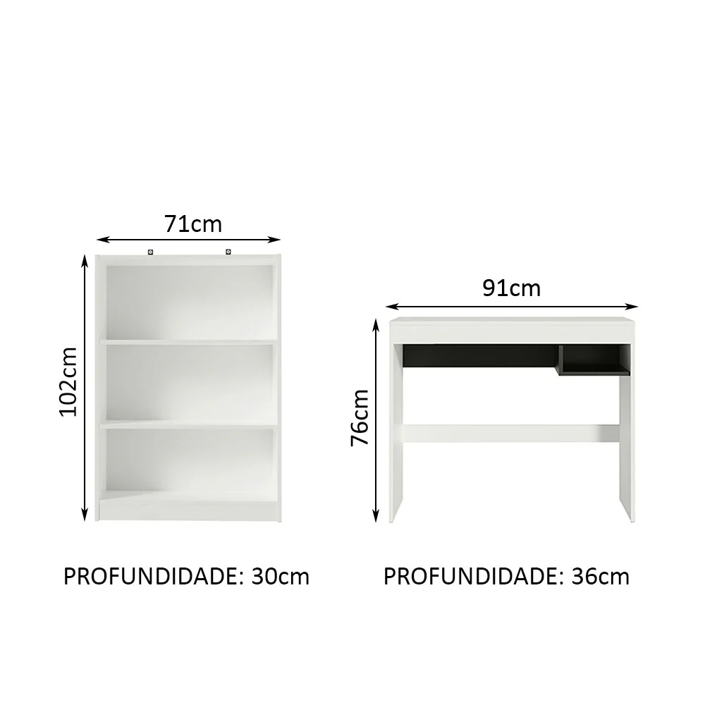 Escrivaninha Madesa Rubi + Estante Livreiro 6907 Branco - Image 3