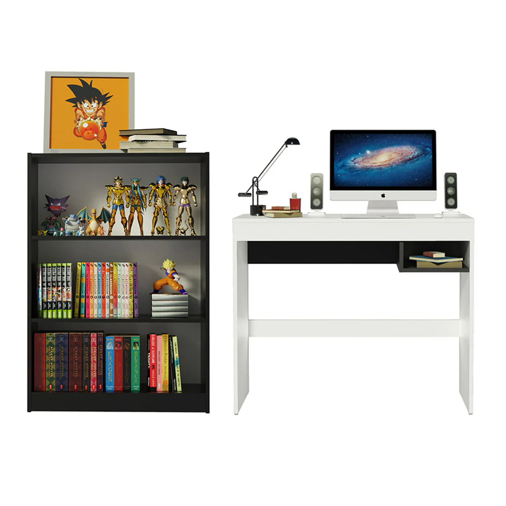 Escrivaninha Madesa Rubi + Estante Livreiro 6907 Branco/Preto - Image 4