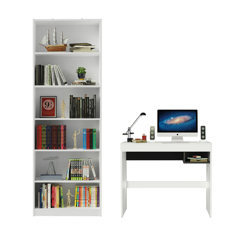 Escrivaninha Madesa Rubi + Estante Livreiro 6908 Branco - Image 4