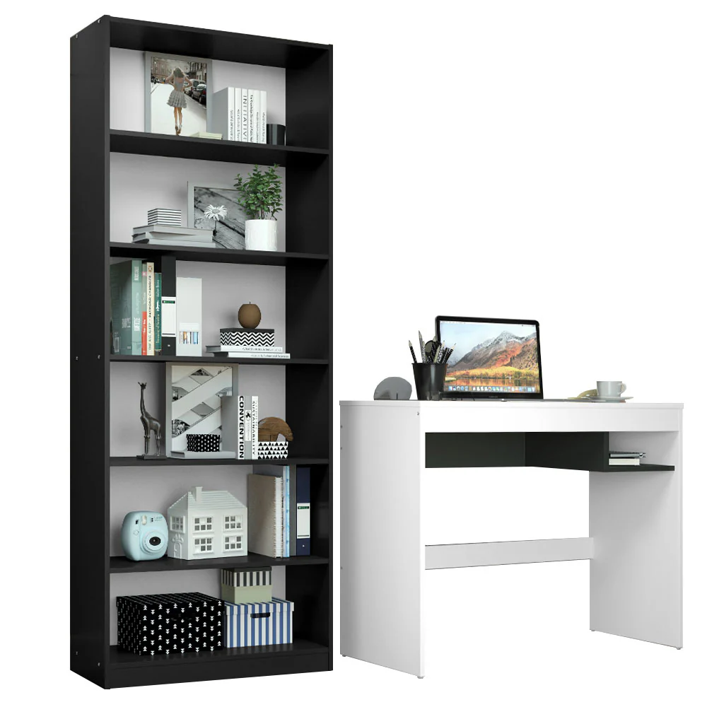 Escrivaninha Madesa Rubi + Estante Livreiro 6908 Branco/Preto - Image 2