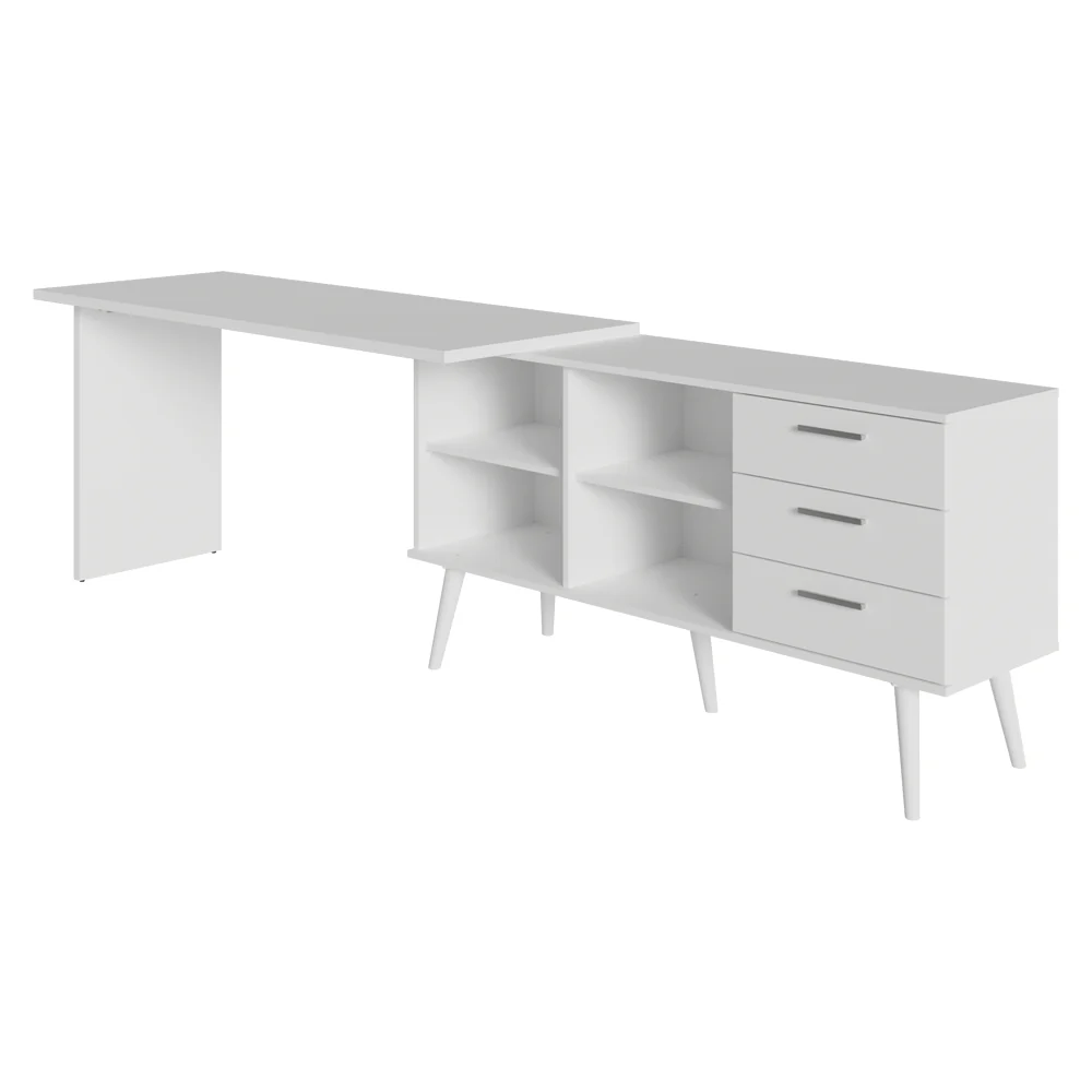 Escrivaninha Mesa de Escritório de Canto 3 Gavetas Branca Lisboa Madesa - Image 10