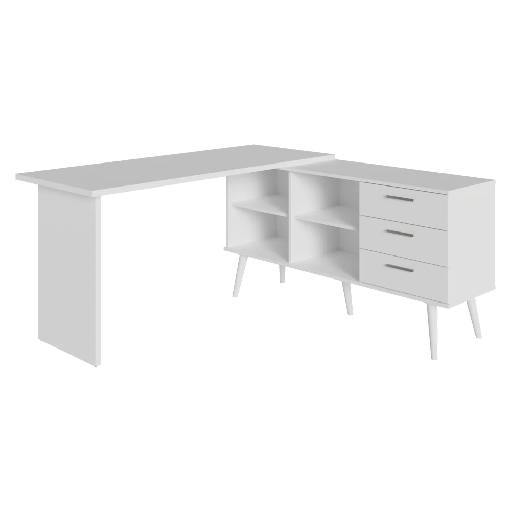 Escrivaninha Mesa de Escritório de Canto 3 Gavetas Branca Lisboa Madesa - Image 9